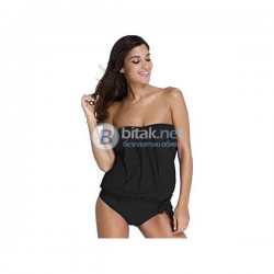 2XL/3XL, Дамски бански в черно  от две части, танкини, ляти дунапренови чашки, бандо бански